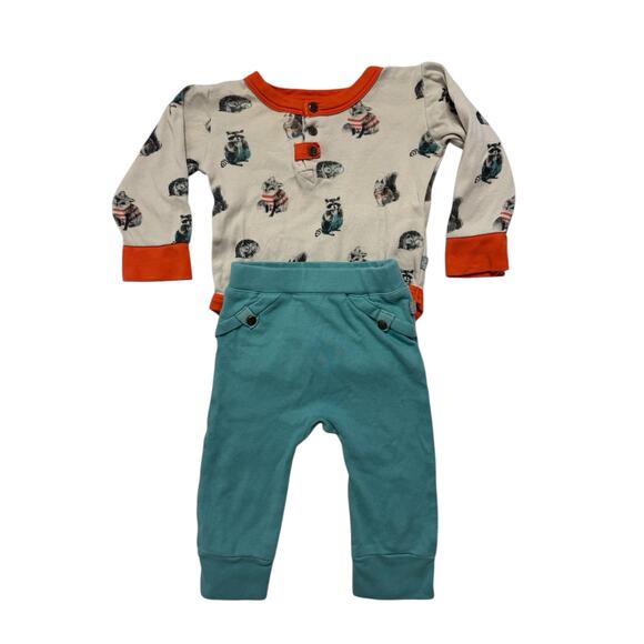 FINN + EMMA Dressed Raccoons Long Sleeve Bodysuit Outfit Size 3-6 Months Organic - Picture 1 of 7